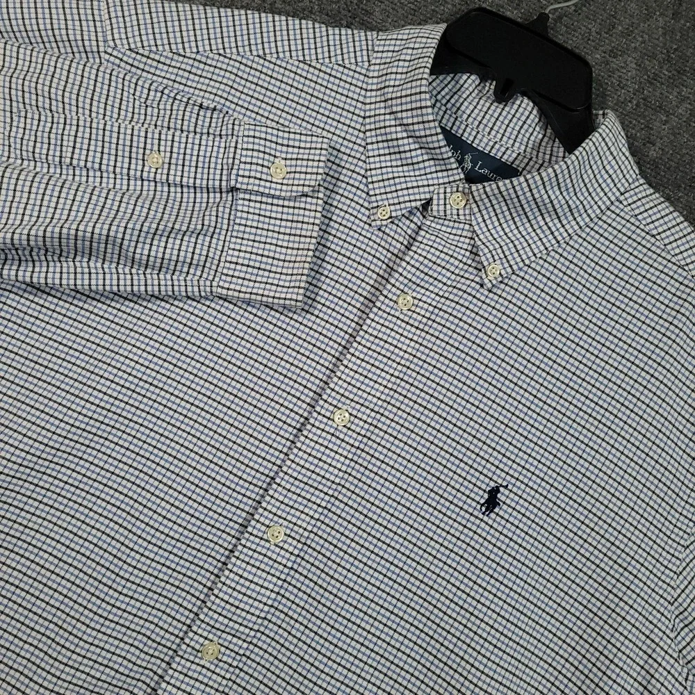 Vintage Polo‎ Ralph Lauren Button Up Shirt Mens XXL Oxford Classic Fit Blue Grid